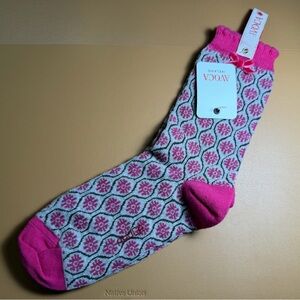 NWT Avoca Ireland Pink Gray Geometric Cosy Crew Socks S/M